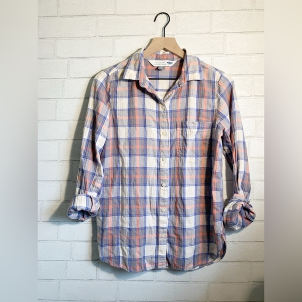 $3/20 Old Navy Women’s Classic Shirt 100% Soft Cotton White Pink Button Down